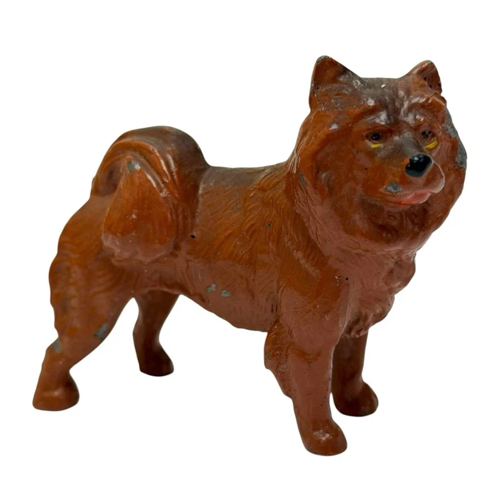 Vintage Cast Iron Chow Chow Puppy Dog Figurine Painted Collectable 2.5